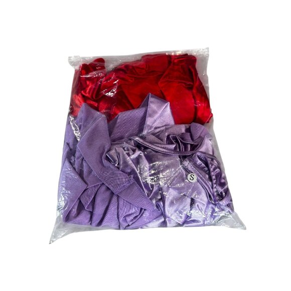 Set of Red and Purple One-Shoulder Ruched Midi Dress With Adjustable Straps - Picture 11 of 12